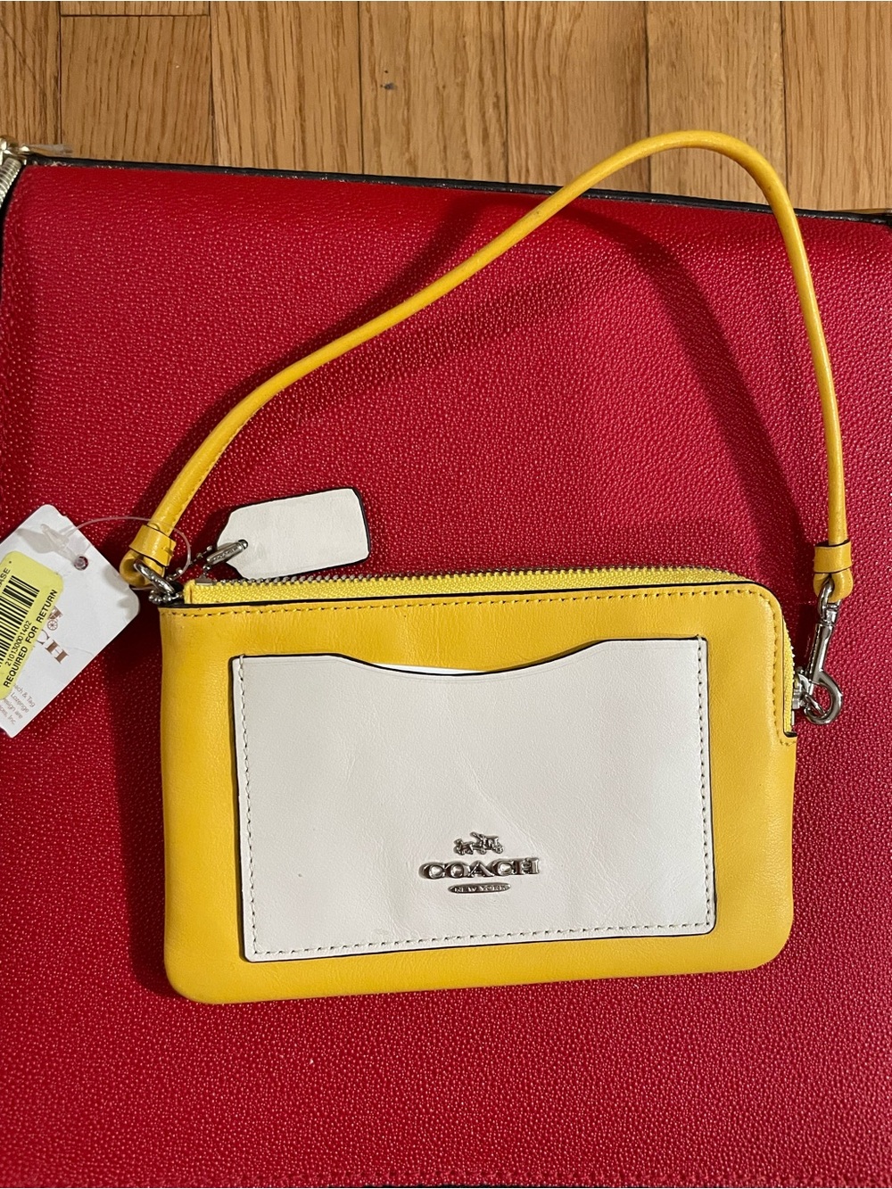 Coach Yellow and White Leather Wristlet